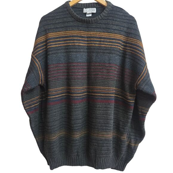 Gianfranco Ruffini Mens Vintage 90s Grandpa Textured Open Knit Stripe Sweater L - Picture 1 of 10